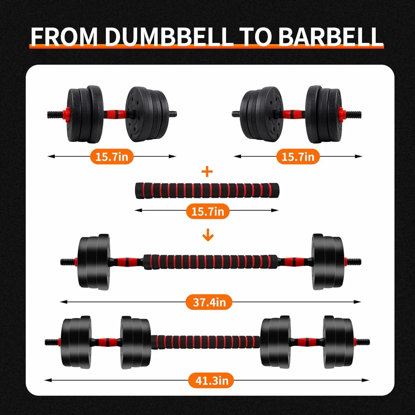 Adjustable Dumbbell to Barbell Set 5-44lbs Home Gym