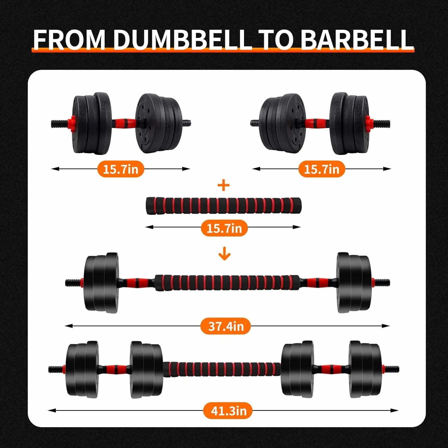 Adjustable Dumbbell to Barbell Set 5-44lbs Home Gym